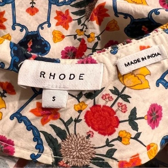 RHODE Colorful Floral Print Puff Sleeve Top Sz-S - Picture 8 of 9